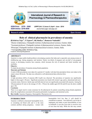 Role of clinical pharmacist in prevalence of anemia | PDF