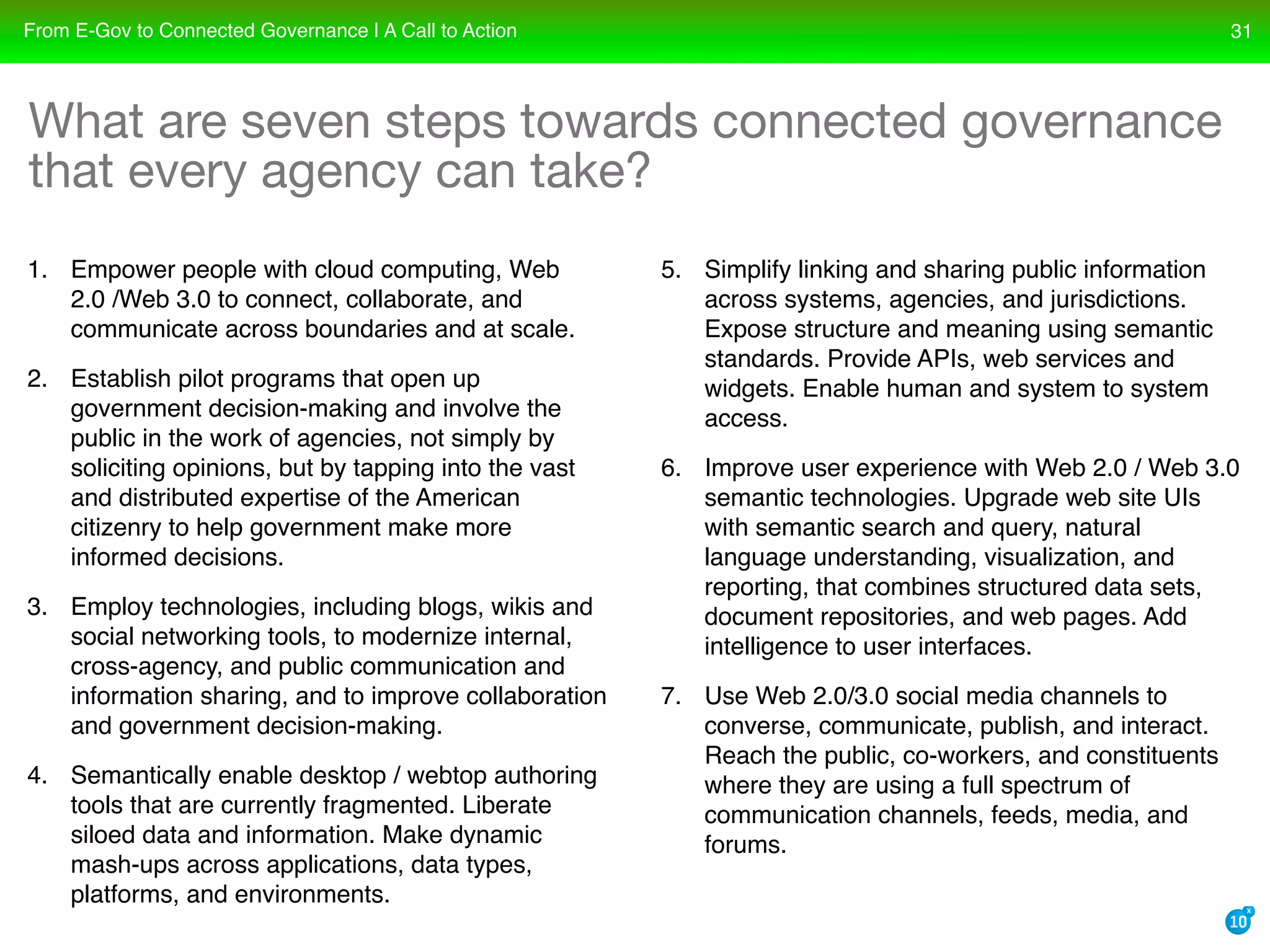 What is the role of cloud computing, web 2.0, and web 3.0 semantic technologies in the coming era of transparent, collaborative, connected e-governance?