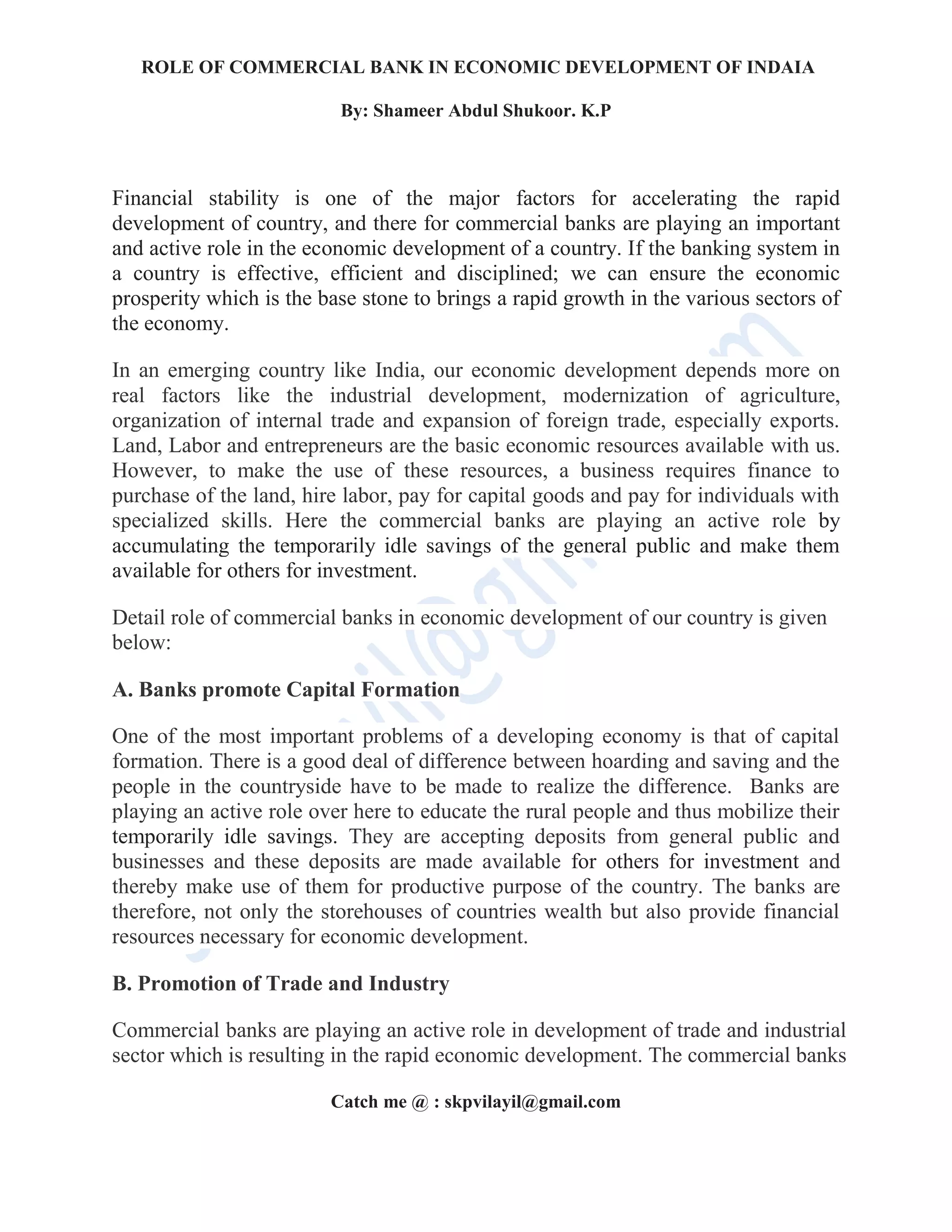 Role of commercial banks in economic development of India | DOCX