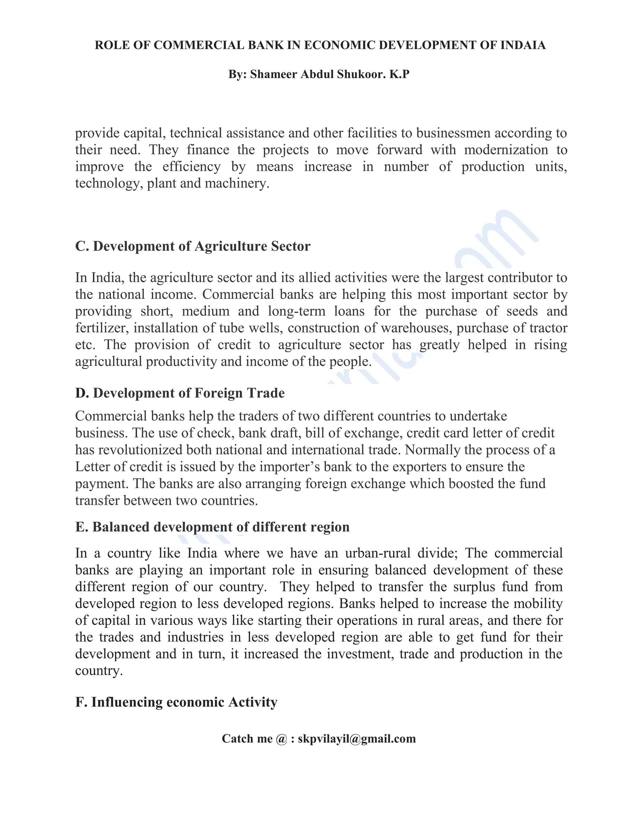 Role of commercial banks in economic development of India | DOCX