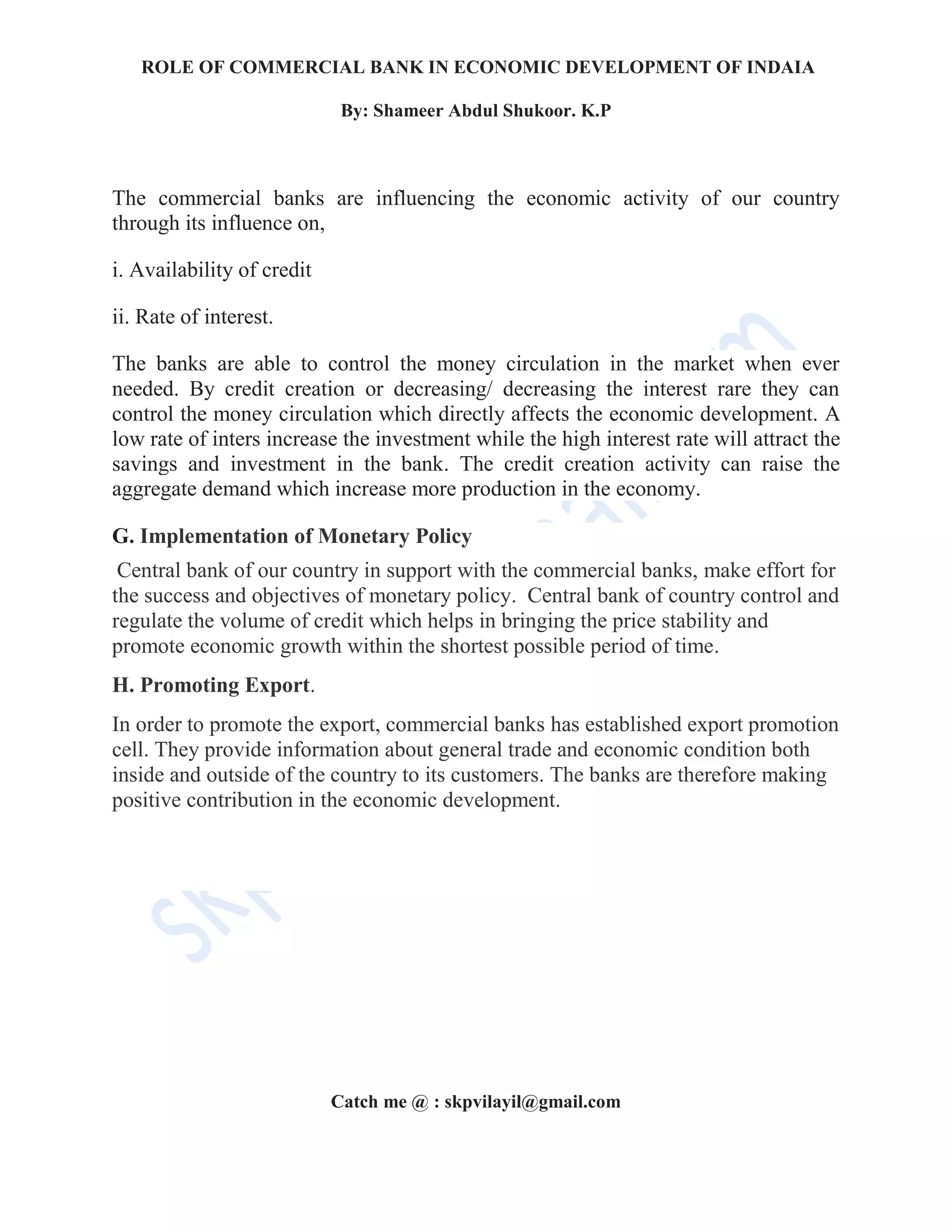 Role of commercial banks in economic development of India | DOCX