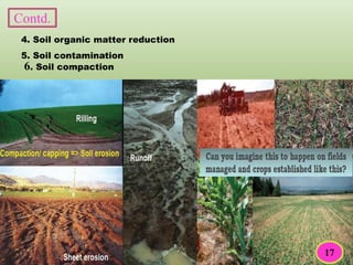 4. Soil organic matter reduction
5. Soil contamination
6. Soil compaction
17
Contd.
 