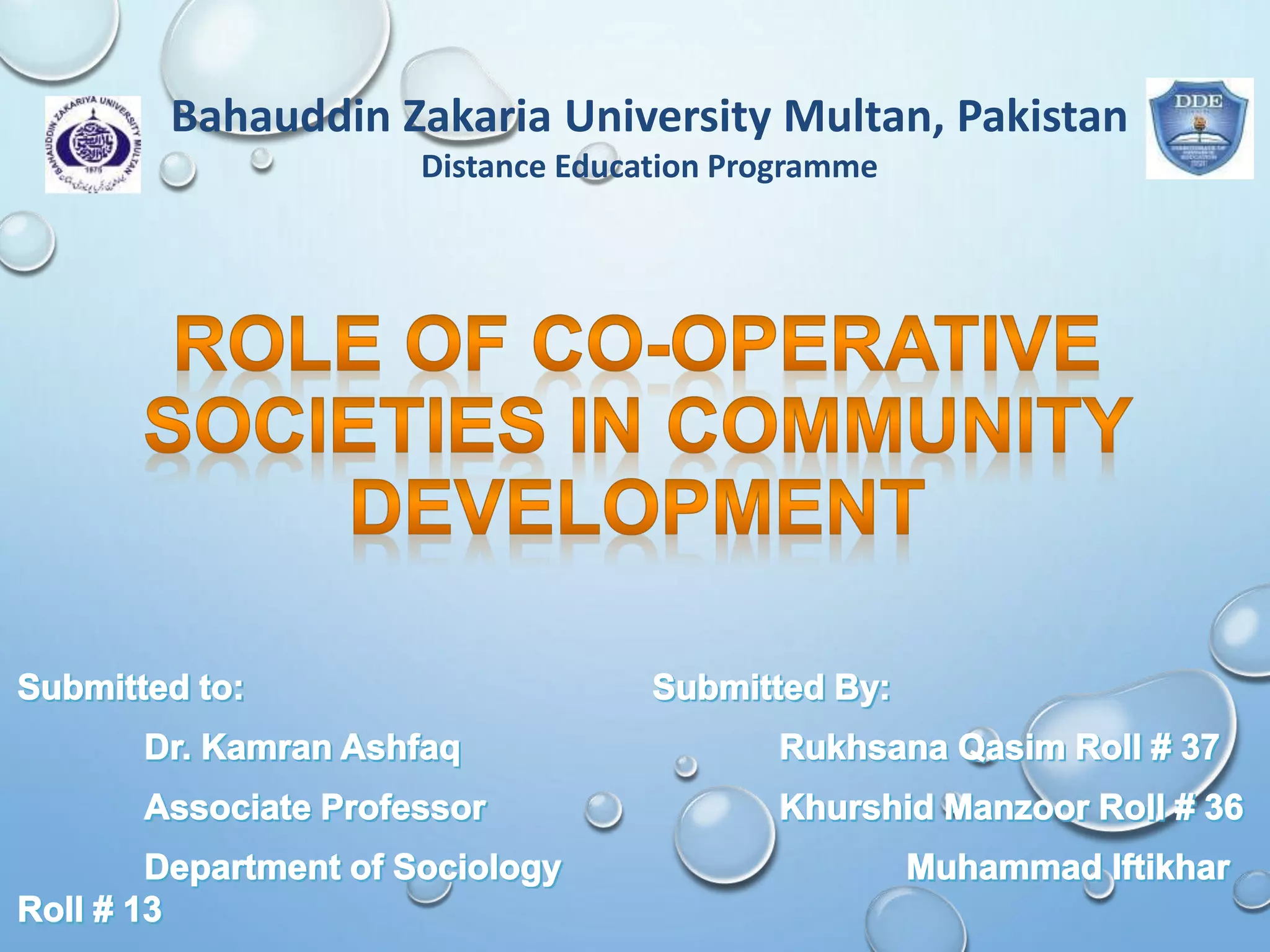 Role of cooperative societies in community development PPT