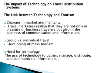 Role of distribution channels in marketing tourism products and services
