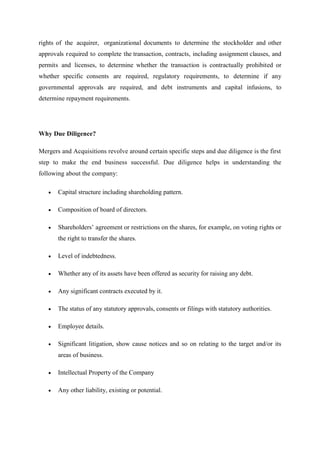 Role of due diligence in mergers and acquisition | PDF