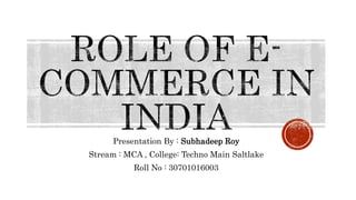 Presentation By : Subhadeep Roy
Stream : MCA , College: Techno Main Saltlake
Roll No : 30701016003
 