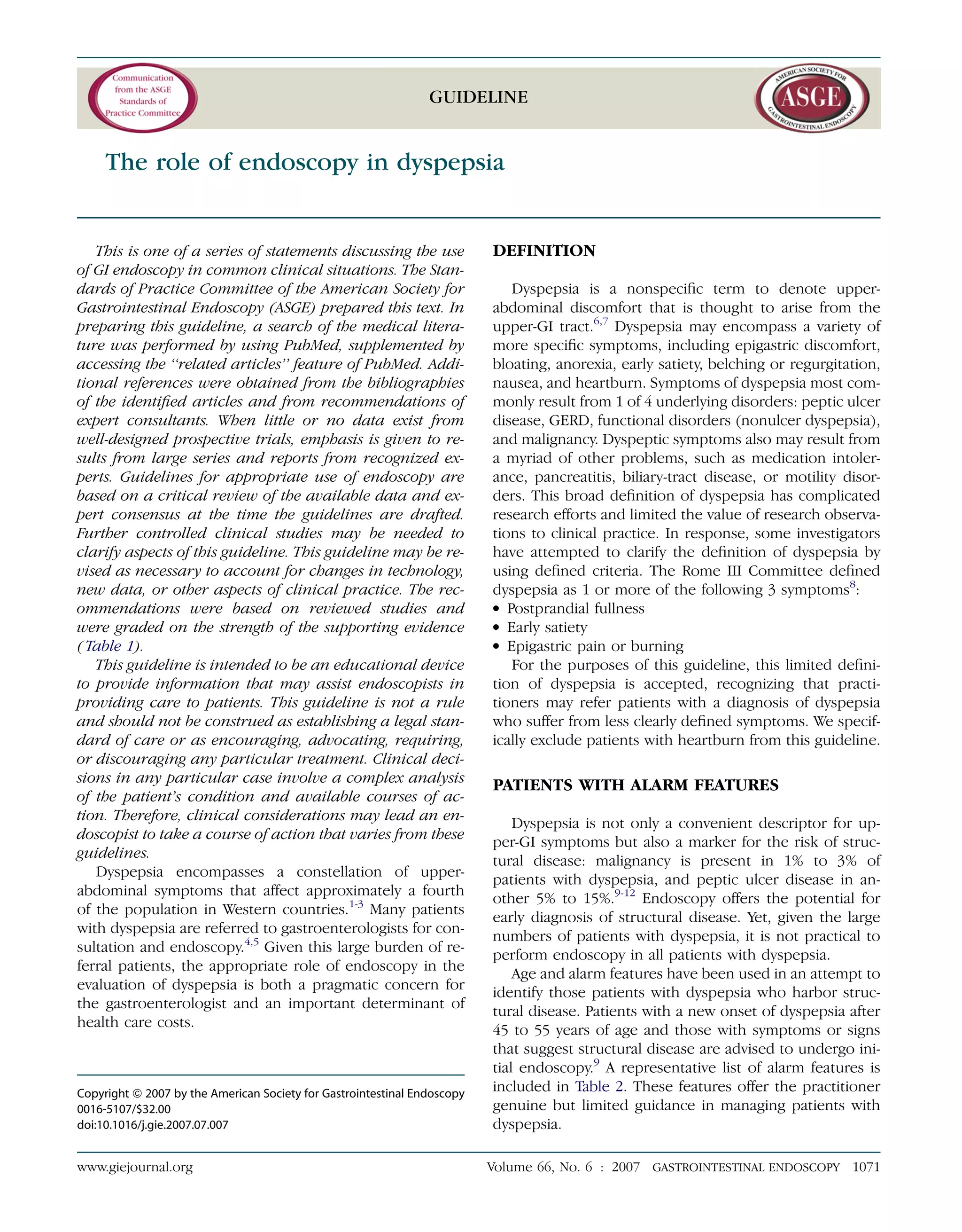 Role of endoscopy in dyspepsia | PDF
