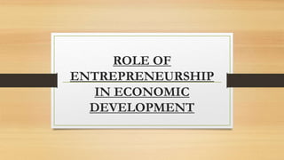 ROLE OF
ENTREPRENEURSHIP
IN ECONOMIC
DEVELOPMENT
 