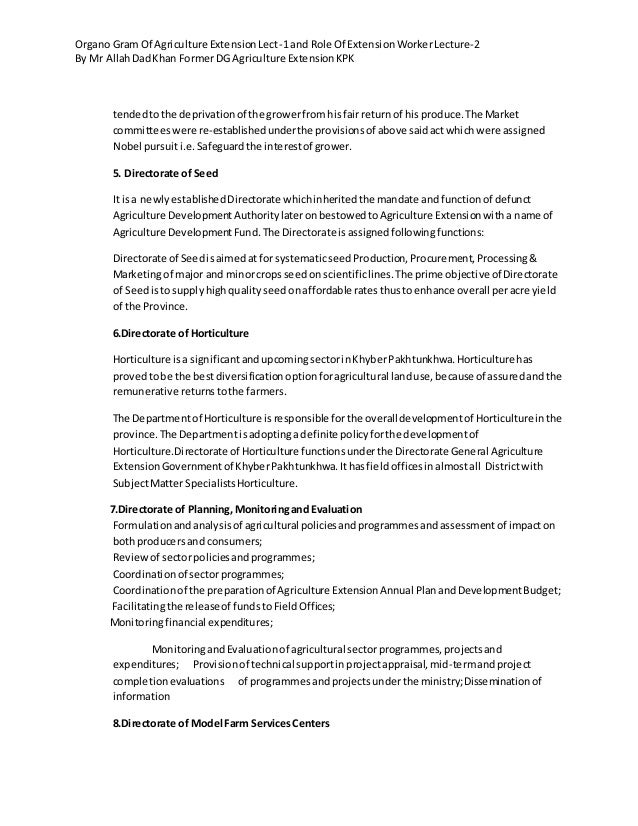 Role of extension worker By Mr Allah Dad Khan Former DG Agriculture E…