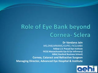 Dr Vandana Jain
MS,DNB,MNAMS,FLVPEI, FICO,MBA
Fellow L.V. Prasad Eye Institute
FICO( Massachusetts Eye & Ear Infirmary)
MBA( Stanford Business School)
Cornea, Cataract and Refractive Surgeon
Managing Director, Advanced Eye Hospital & Institute
 