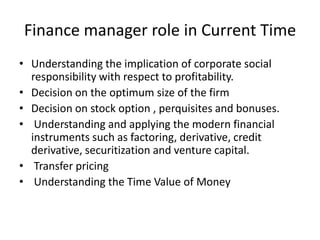 Role Of Financial Manager