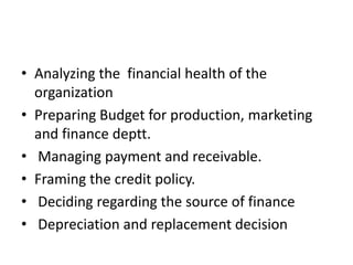 Role Of Financial Manager