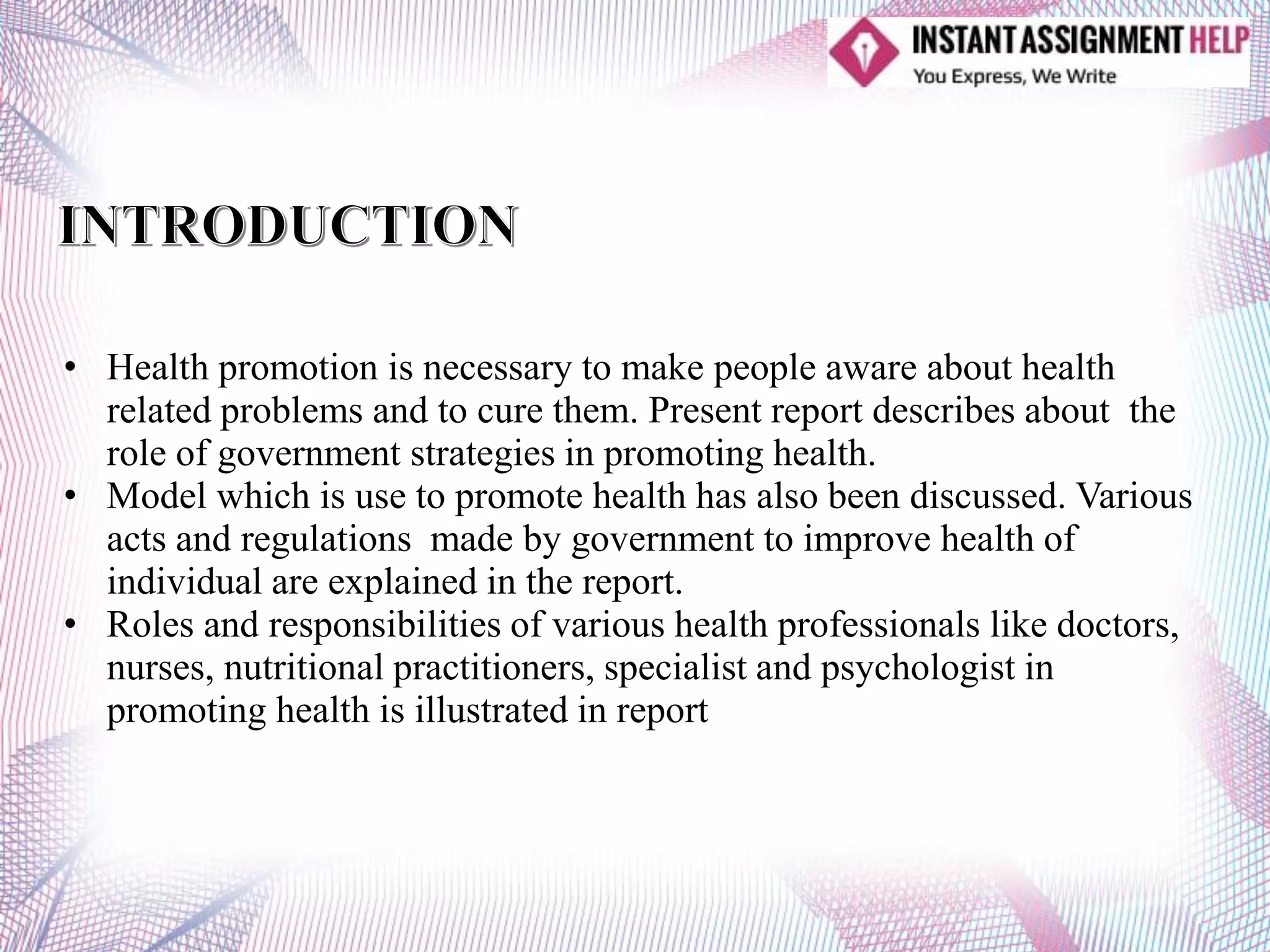 Role of government strategies in promoting health | PDF