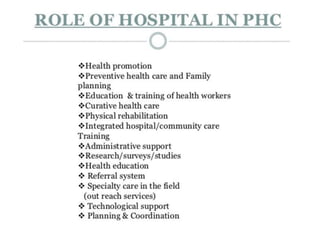 Role Of Hospitals On Primary Health Care (Phc)