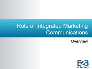Role of Integrated Marketing
            Communications
                     Overview
 
