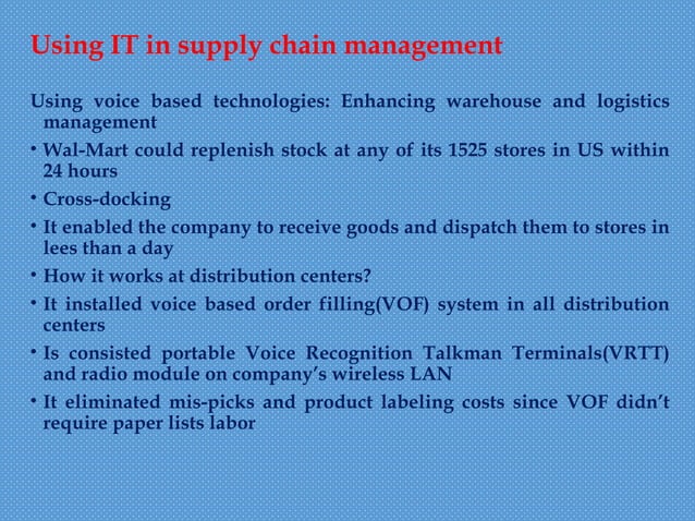 Role of information Technology in Supply Chain Manageent | PPT
