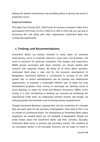 Role of investment bank in the economic development of bangladesh | PDF