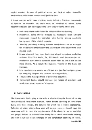 Role of investment bank in the economic development of bangladesh | PDF