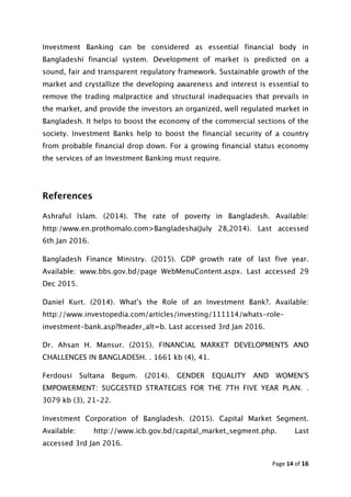 Role of investment bank in the economic development of bangladesh | PDF