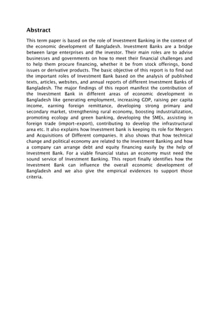 Role of investment bank in the economic development of bangladesh | PDF