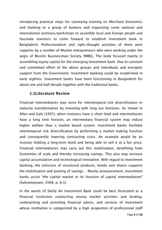 Role of investment bank in the economic development of bangladesh | PDF