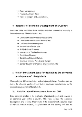 Role of investment bank in the economic development of bangladesh | PDF