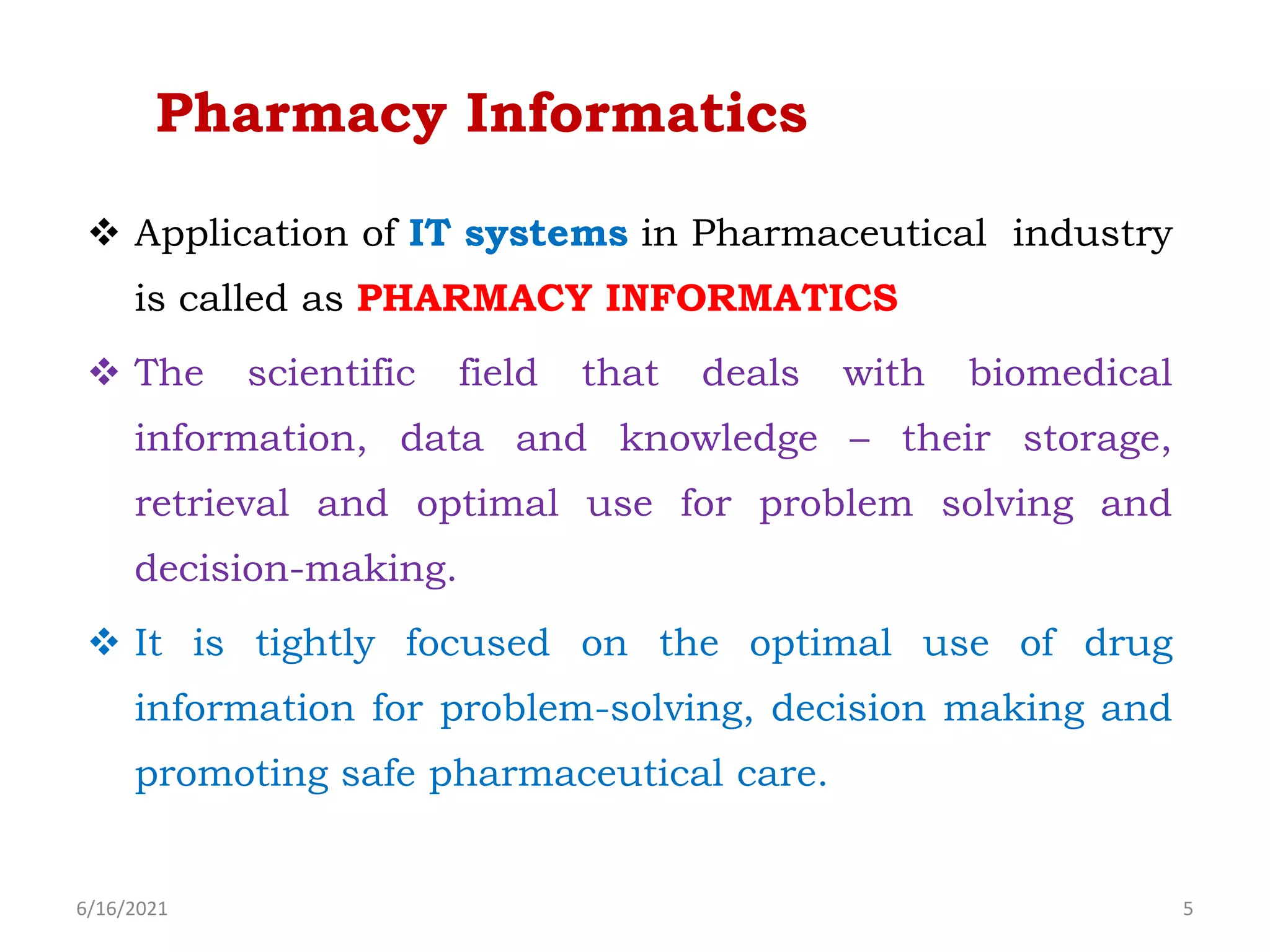 Pharma Informatics Role of it in pharmaceutical industry | PDF