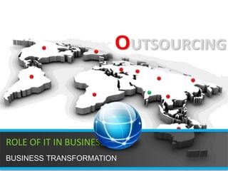 OUTSOURCING
IT OUTSOURCING

APPLICATION DEVELOPMENT


ROLE OF IT IN BUSINESS
BUSINESS TRANSFORMATION
 
