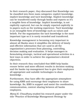 Role of knowledge management in banking sector | DOCX