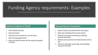 Funding Agency requirements- Examples
 