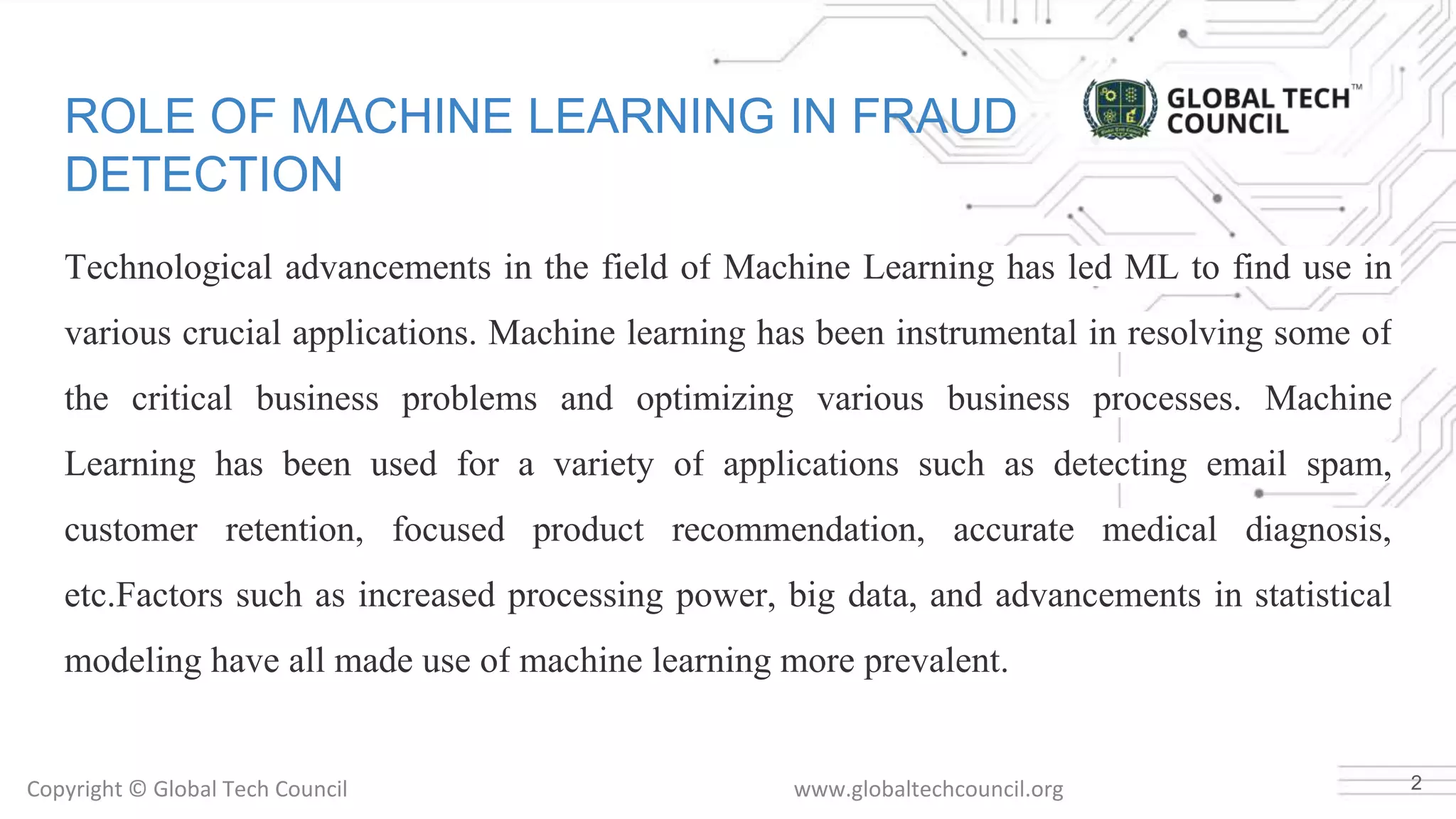 Role of machine learning in fraud detection | PPT