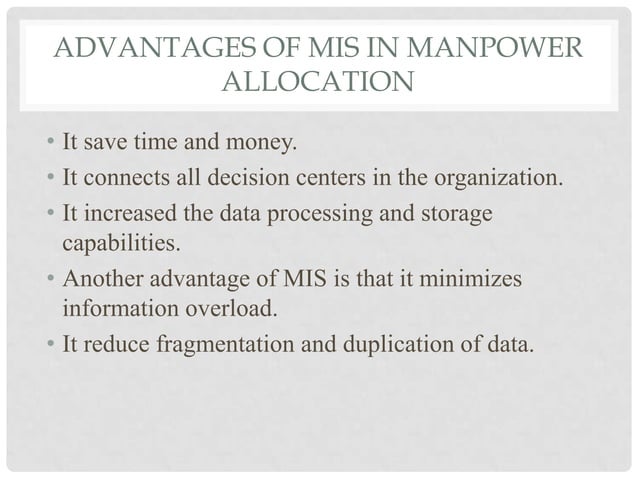 Role of management information systems in manpower allocation | PPTX ...