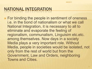 Role of media in national integration | PPTX