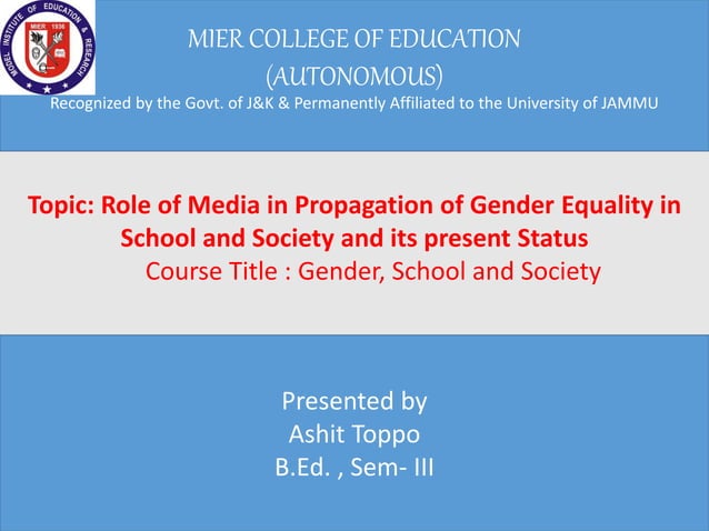 Role of media in Propagation of Gender Equality in School and Society ...