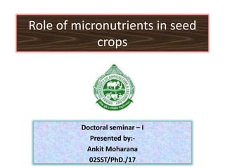 Role of micronutrients in seed
crops
Doctoral seminar – I
Presented by:-
Ankit Moharana
02SST/PhD./17
 