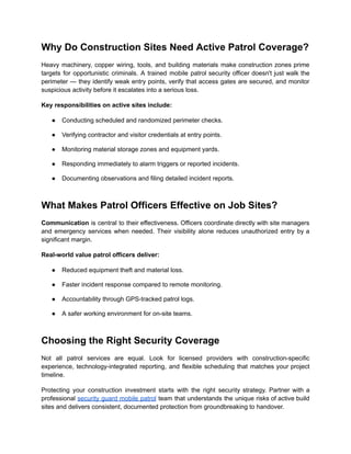 Role of Mobile Patrol Security Officer in Construction Site Safety | PDF