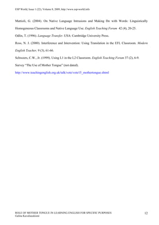 Role of mother tongue in learning english for specific purposes | PDF ...