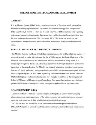 Role of msme in indian economic development | PDF