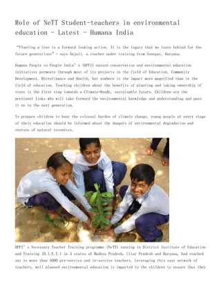 Role of ne tt student teachers in environmental education  - humana india