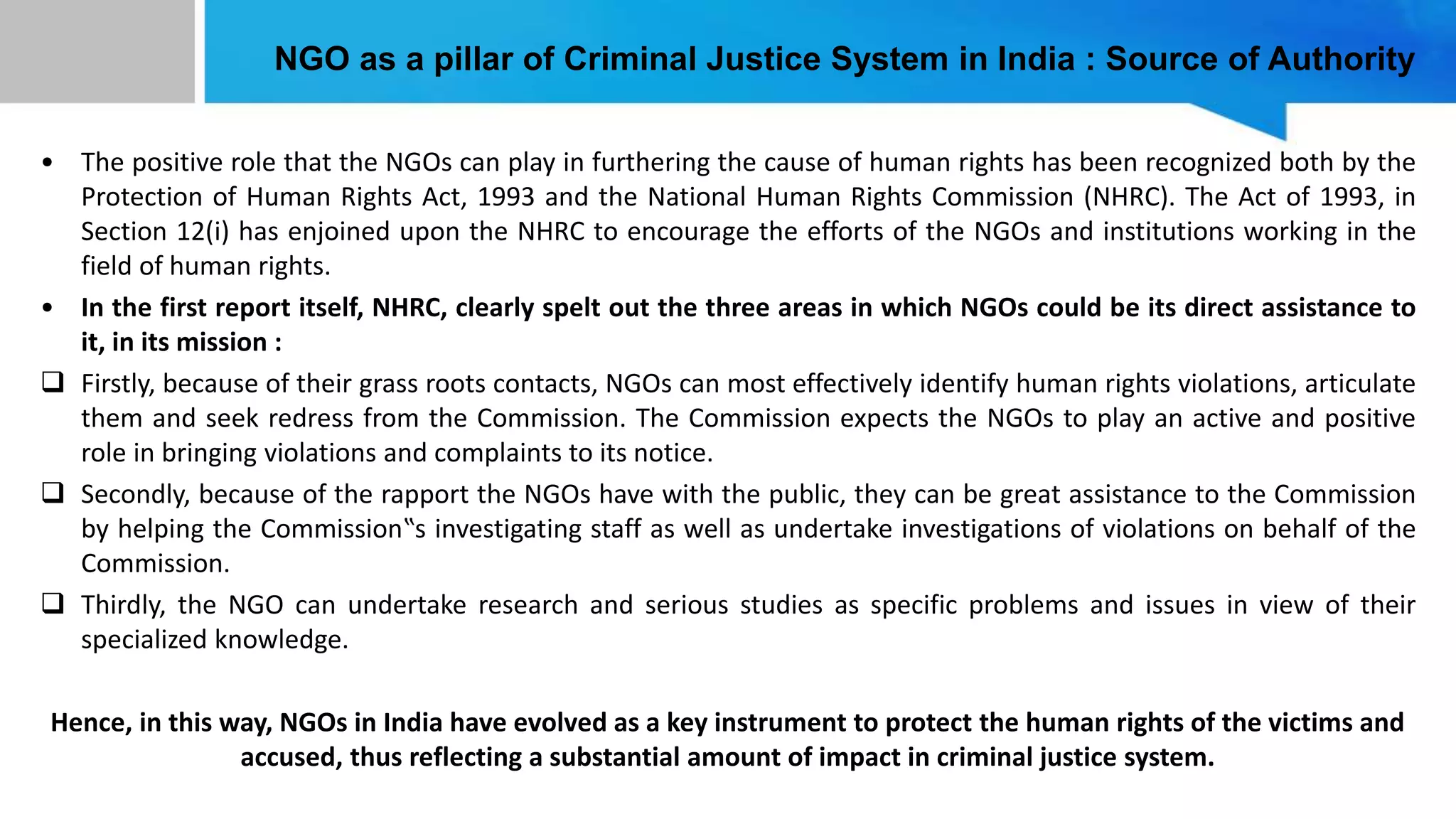 Role of NGOs in the protection of human rights of accused and victims ...