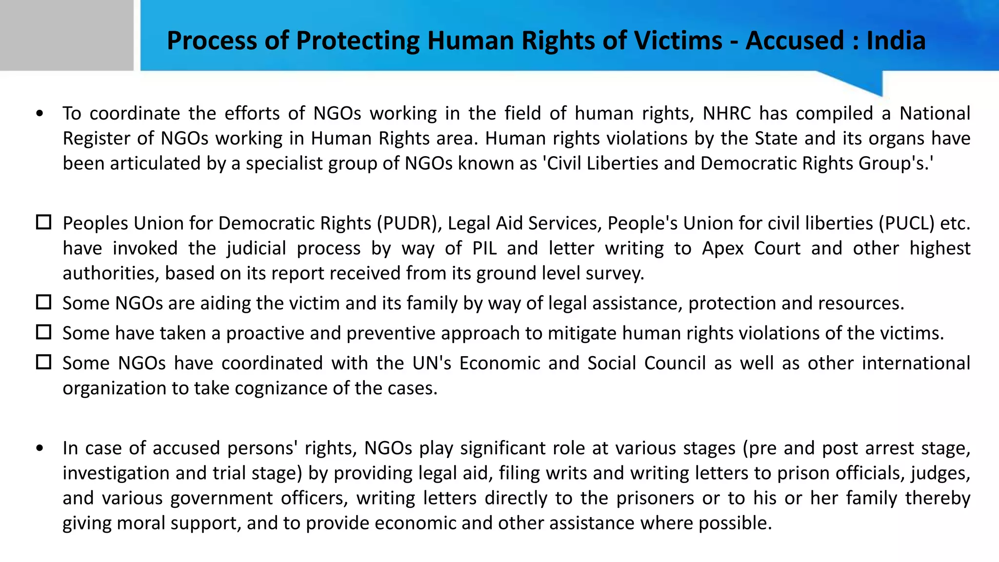 Role of NGOs in the protection of human rights of accused and victims ...