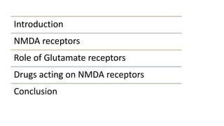 Role of nmda receptors and drugs affecting it
