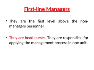 First Line Manager Level Role of nurse managers at different managerial levels.pptx