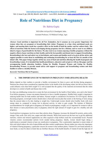 Role of Nutritious Diet in Pregnancy | PDF