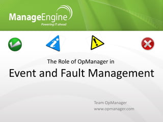 The Role of OpManager in  Event and Fault Management Team OpManager www.opmanager.com 