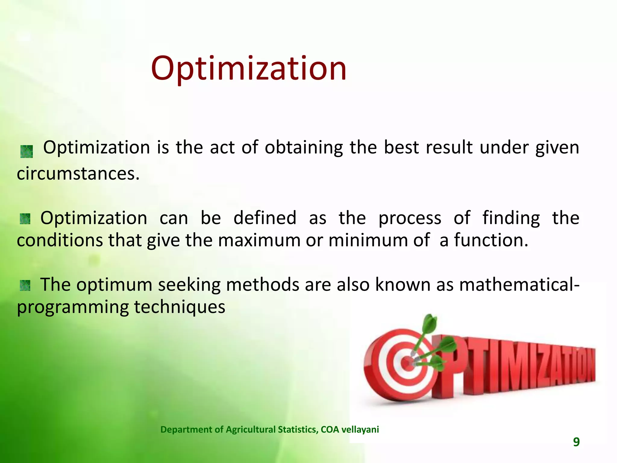 Role of optimization techniques in agriculture jaslam | PPTX