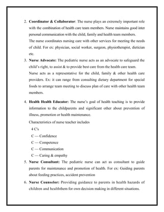 Role Of Pediatric Nurse In Child Care