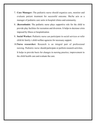 Role Of Pediatric Nurse In Child Care