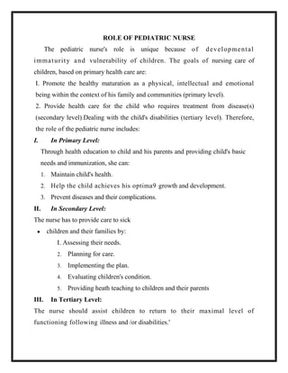 Role Of Pediatric Nurse In Child Care