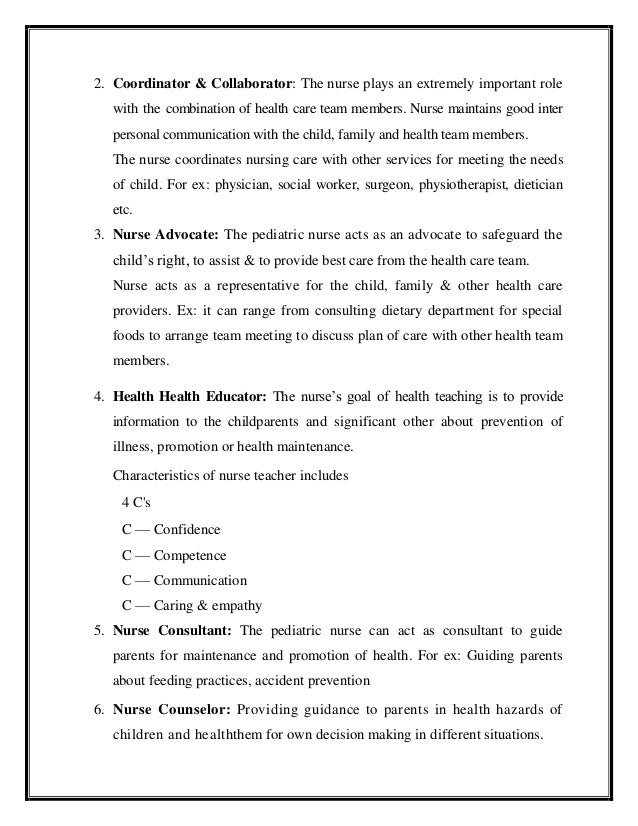 role of pediatric nurse in child care child caregiver duties